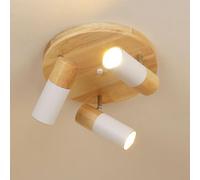 Klobvtt Foco De Techo De Madera Luz Ajustable De 3 Puntos Lámpara De Techo Redonda, Focos Direccionales De Rotación De 360°+90° Lámpara Decorativa De Techo For Galería, Pasillo(White)