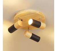 Klobvtt Foco De Techo De Madera Luz Ajustable De 3 Puntos Lámpara De Techo Redonda, Focos Direccionales De Rotación De 360°+90° Lámpara Decorativa De Techo For Galería, Pasillo(Black)