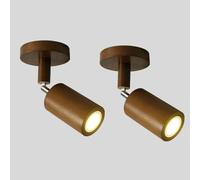 Klobvtt Juego de 2 focos de madera, iluminación LED de techo con foco ajustable, focos direccionales de madera, focos giratorios de pared de 6 W for cocina, dormitorio, galería(Walnut-4000K)