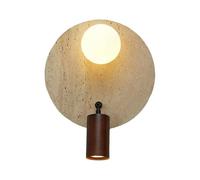 Klobvtt Lámpara de pared de travertino - apliques de piedra, luz direccional de madera con esfera de vidrio para lectura en el dormitorio, luces de pared estilo granja para sala de estar