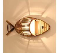 Klobvtt Lámpara de pared retro Aplique de pared de madera Lámpara de pared de bambú en forma de pez Apliques de mimbre Iluminación de pared Lámparas de pared de ratán para interiores Lámparas de pared