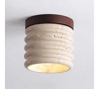 Klobvtt Luz De Techo De Piedra Natural Lámpara De Techo De Travertino Amarillo Con Base De Madera, Estilo Wabi Sabi Plafón Del Hogar De La Entrada Del Pasillo De La Cocina