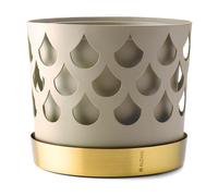 KLONG Maceta beige con plato en latón Trio Drop Medium Ø18 cm