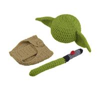 KLOP256 Traje de bebé conjunto de ropa yoda sombrero recién nacido cumpleaños ducha regalo dibujos animados pañal cubierta lindos trajes hechos a mano ganchillo tejer fotografía Prop suave
