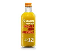 Kloster Kitchen Organic Ginger Shot Turmeric 12SHOTS 360 ml con trozos de jengibre auténtico, en botella de cristal, vegano sin aditivos y con dulzor natural (incl. depósito de 0,25 €)