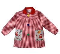 KLOTTZ-Dinos-Bata Colegio Dinosaurios Babi guardería y Colegio a Cuadros con Botones Payaso. Asa para Perchero y Bolsillos. Fabricado en España.Talla 4. Rojo
