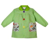 KLOTTZ-Dinos-Bata Colegio Dinosaurios Babi guardería y Colegio a Cuadros con Botones Payaso. Asa para Perchero y Bolsillos. Fabricado en España.Talla 4. Pistacho