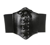KLOVA Corsé gótico oscuro con cordones para mujer, cinturón ancho de poliuretano para mujer, cintura adelgazante ajustable