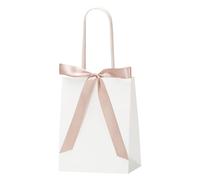KLOVYRA Bolsa de regalo mediana blanca con cinta rosa, tamaño vertical de 7 x 4 x 9 pulgadas, elegantes bolsas de papel kraft blancas altas con asas, recuerdo de boda, embalaje del día de San Valentín