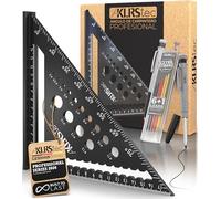 KLRStec Escuadra de Carpintero 180 mm Alu + Lápiz Carpintero, Set 7 Piezas | Escuadra triangular alu 180 mm, ángulos 0-90°, guía de brocas Ø3-15 mm, gramil + lápiz con 6 minas de repuesto