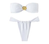Kluantou Bikini de dos piezas para mujer, triángulo, juego de bikinis de tanga sexy, con cuello halter, trajes de baño push up con perlas, tanga ajustable, con cordones, traje de baño sin espalda sin