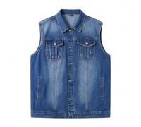 Kluantou Chaleco de mezclilla relajado para hombre, chaleco vaquero sin mangas, chaqueta vaquera sin mangas, chaleco de moto, sudadera sin capucha, chaqueta deportiva de entrenamiento, O azul., 3XL