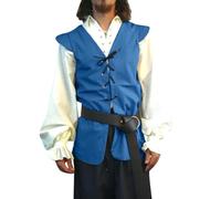 Kluantou Chaleco vikingo medieval para hombre, steampunk, piratas, sin mangas, abrigo renacentista, disfraz victoriano, disfraz de pirata, chaleco gótico, chaleco pirata vintage, O azul., XXXL