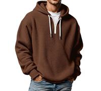 Kluantou Hoodie Herren Pullover 1/4 Zip Neck Hoodie mit Waffelstrick Strickpullover Winterpullover Pulli Langarm leichte Arbeitspullover mit Waffelmuster Lässig lockere Hoodies, O Marrón, XXXXL