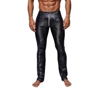 Kluantou Pantalones de cuero para hombre, color negro, con cremallera, aspecto mojado, pantalones de piel sintética, leggings steampunk, tallas grandes, pantalones para Oktoberfest, moto, discoteca