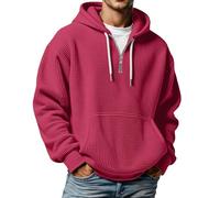 Kluantou Sudadera con capucha para hombre, monocolor, de gofre, con media cremallera, para tiempo libre, con bolsillo, cómoda sudadera con capucha, de algodón, sudadera con capucha, O Rosa Caliente