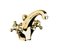 KLUDI 1926 grifería de lavabo, asas en cruz, instalación de 1 orificio, altura de caño 165 mm, 510104520, Color: Chapado en oro