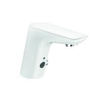 KLUDI Balance E Grifería de lavabo electrónica, instalación monohilo, altura de caño 105 mm, funcionamiento con pilas, 5210091, Color: Blanco / Cromo