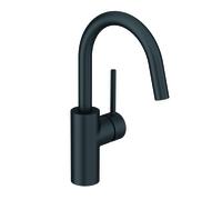 KLUDI BOZZ Mezclador monomando de lavabo, altura de caño 185 mm, caño giratorio, sin desagüe automático, 380283976, Color: negro mate