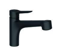 KLUDI MIX Mezclador monomando de fregadero, palanca cerrada, con rociador de vajilla, 329413975, Color: negro mate