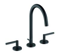 KLUDI NOVA FONTE PURISTIC Mezclador de lavabo de tres agujeros, mangos de mariposa, giratorio, con juego de desagüe, 201433915, Color: negro mate