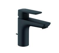 KLUDI PURE Mezclador monomando de lavabo, altura de caño 100 mm, con desagüe automático metálico, EcoPlus, 402933975, Color: negro mate