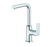 KLUDI PURE Mezclador monomando de lavabo, altura de caño 220 mm, orientable, sin desagüe automático, 400240575, Color: cromado