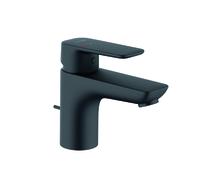 KLUDI PURE Mezclador monomando de lavabo, altura de caño 75 mm, con desagüe automático metálico, EcoPlus, 403883975, Color: negro mate
