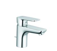 KLUDI PURE Mezclador monomando de lavabo, instalación monohilo, altura de caño 75 mm, con juego de desagüe, cromo, 403820575WR5