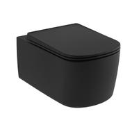 Kludi Resa S taza de inodoro con asiento de cierre suave suspendido sin reborde con descarga de remolino negro mate 27WCSET39