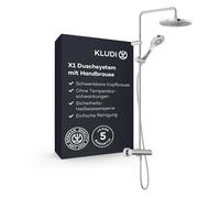 KLUDI - Sistema de ducha X1 con cabezal y alcachofa de mano, termostato Dual Shower System, cromo, montaje en pared, grifo termostático, cabezal de ducha de 250 mm de diámetro, 3 tipos de chorro