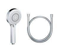 KLUDI-X1 Alcachofa de ducha con manguera, alcachofa ducha de ahorro de agua opcional con 3 tipos de chorro (cuerpo, cabello, piel), ducha de mano fácil de limpiar, Ø 10,7 cm, manguera ducha de 1,60 m