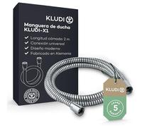 KLUDI-X1 manguera ducha 2 m, flexo ducha flexible con doble protección antitorsión, resistente a la torsión, conexión estándar, revestida de plástico con efecto metálico