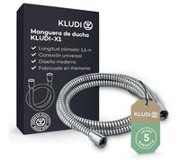 KLUDI-X1 manguera ducha universal 1,60 m, flexo ducha con doble protección antitorsión, resistente a la torsión, conexión estándar, revestido de plástico con efecto metálico
