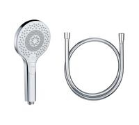 KLUDI-X3 Alcachofa de ducha con manguera, alcachofa ducha de ahorro de agua opcional con 3 tipos de chorro (cuerpo, cabello, piel), ducha de mano fácil de limpiar, Ø 11,7 cm, manguera ducha de 1,60 m