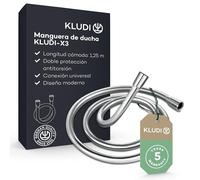 KLUDI-X3 manguera ducha universal 1,25 m fácil de limpiar, flexo ducha con doble protección antitorsión, resistente a la torsión, conexión estándar, cromo