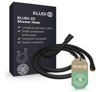 KLUDI-X3 manguera ducha universal 1,25 m fácil de limpiar, flexo ducha con doble protección antitorsión, resistente a la torsión, conexión estándar, flexo de ducha negro mate