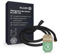 KLUDI-X3 manguera ducha universal 1,60 m fácil de limpiar, flexo ducha con doble protección antitorsión, resistente a la torsión, conexión estándar, flexo de ducha negro mate