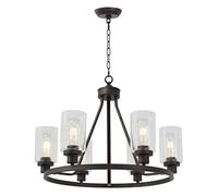 KLUFO Lámpara De Araña Lámpara De Rueda De Carro Negra De 6 Luces, Lámpara Colgante Redonda Grande De Estilo Rural Industrial De Granja para Comedor, Isla De Cocina