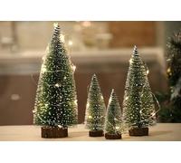 KLUFO Mini árbol de Navidad 5 Piezas Snow Frost Sisal Trees Desktop Mini Pine Tree Bottle Brush Trees con lámpara de luz cálida para la decoración del hogar de la Fiesta de Navidad (10/15/20/25/30cm)
