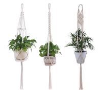 KLVGTIFS 3 Piezas Colgador de Plantas de Cuerda de Algodón, Colgadores de Macramé para Plantas con Borla, Decoración Bohemia para Interiores y Exteriores, Jardín, Salón, Balcón, 105 cm, 4 Piernas