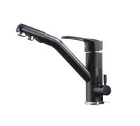 KLVN Grifo de cocina con filtro de 3 vías, color beige, grifo mezclador de agua potable fría y caliente con función de purificación (negro)