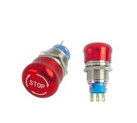 KLVN Interruptor de botón de Metal de 19mm parada de emergencia perilla de seta roja bloqueo giratorio Mini DIY 3 pines 1NO1NC