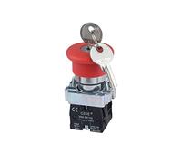 KLVN LAY5-BS145 Pulsador de Parada de Emergencia con Llave Cabeza de Seta Interruptor pulsador de 40 mm 2NO 2NC