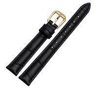 KLVN Para cualquier banda de reloj de cuero de marca para niñas y alumnos de grano de cocodrilo Band 10 12 14 16 18mm Negro marrón rojo blanco Correa azul(Black-gold pin,12mm)