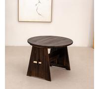 KLWQR Mesa de Centro Salon de Suelo Japonesa Redonda de Madera de Paulonia Carbonizada; Mesa Baja, Estructura de Ensamblaje de Caja y Espiga; Montaje Manual, 60x45 cm
