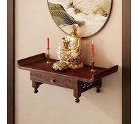 KLWQR Pequeña Mesa de Altar con Almacenamiento, Mesa de Meditación Pooja con Cajón, Estante de Altar Budista para Puja se Puede Montar en la Pared o Colocar sobre(50x25x16 cm/20x10x6 in)