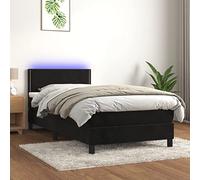 KLYEON Cama Box Spring colchón y LED Terciopelo Negro 100x200 cm Camas y somieres