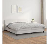 KLYEON Cama Box Spring con colchón Cuero sintético Blanco 200x200 cm Camas y somieres
