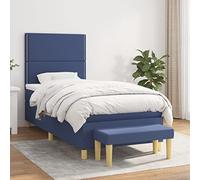 KLYEON Cama Box Spring con colchón Tela Azul 100x200 cm Camas y somieres